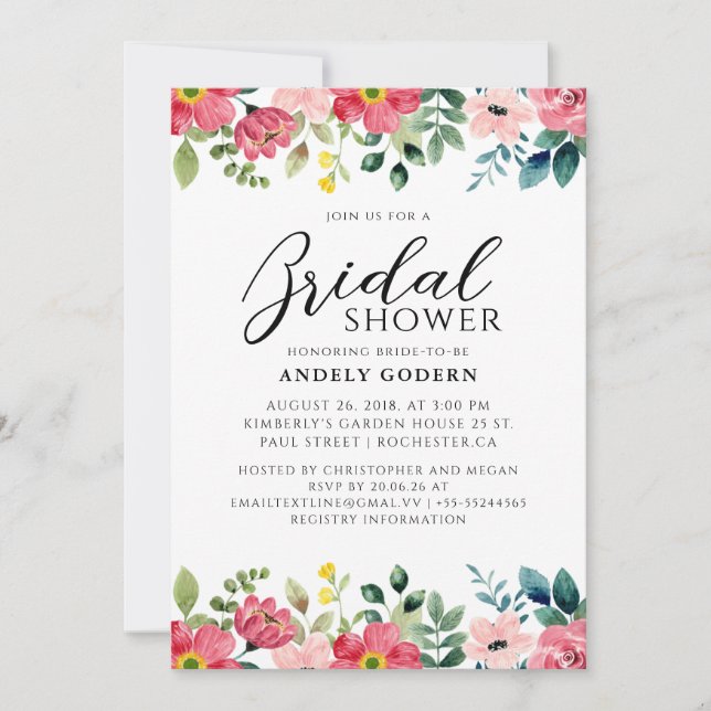 Floral Watercolor Bridal Shower Inbjudningar (Framsida)