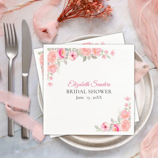Floral Watercolor Bridal Shower | Pink Rose Party  Pappersservett (Skapare uppladdad)