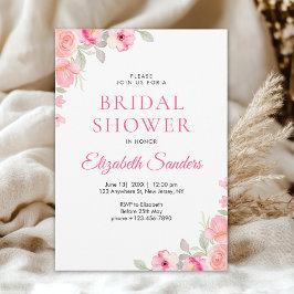 Floral Watercolor Bridal Shower | Pink Roses Inbjudningar