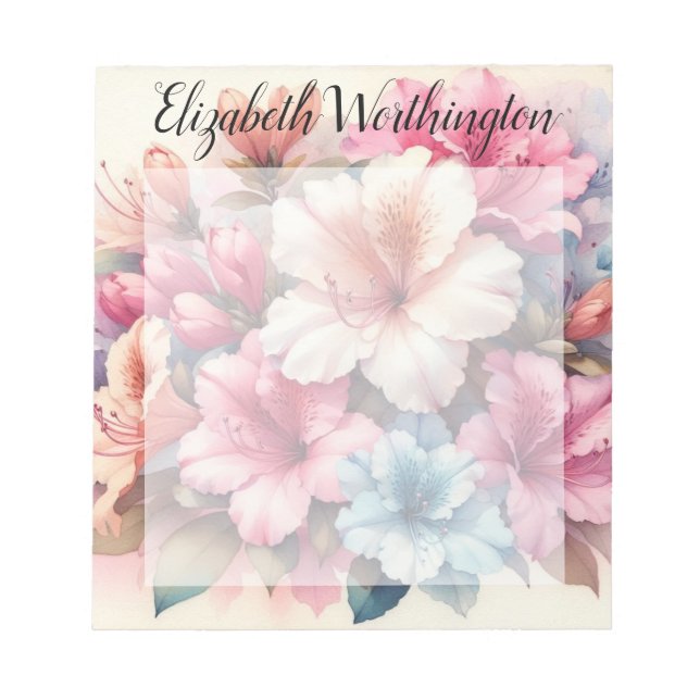 Floral watercolor monogram pink blue azaleas  anteckningsblock (Framsida)