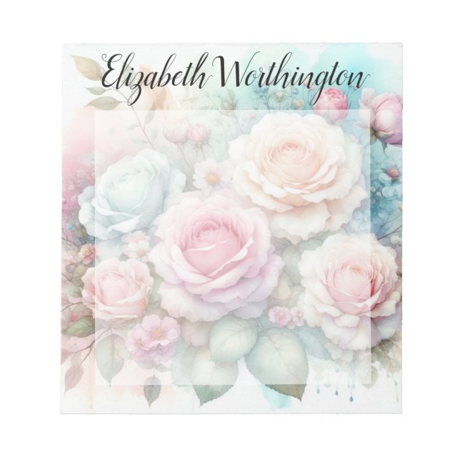 Floral watercolor monogram pink roses flowers  anteckningsblock (Framsida)