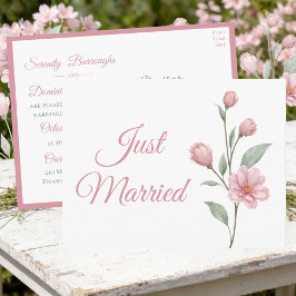 Floral Watercolor Pink Sage Just Married Wedding Meddelande Vykort