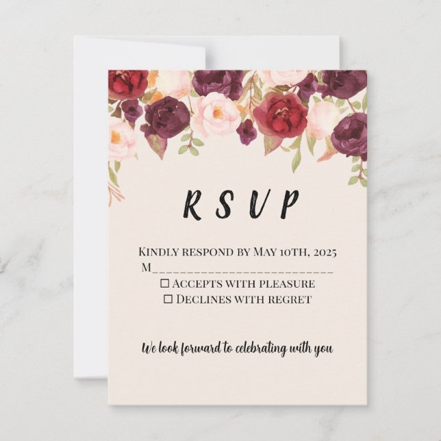 Floral Watercolor RSVP OSA Kort (Framsida)