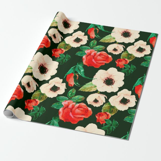 Floral watercolor seamless pattern. White poppies  Presentpapper (Utrullad)