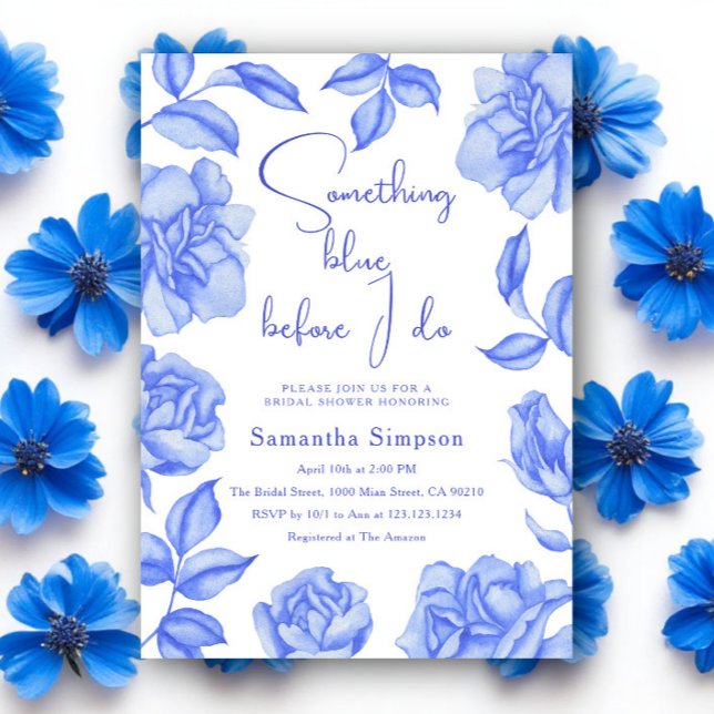 Floral Watercolor Something Blue Bridal Shower Inbjudningar (Skapare uppladdad)