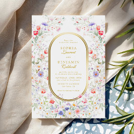 Floral Watercolor Vibrant Blooms Elegant Wedding Inbjudningar