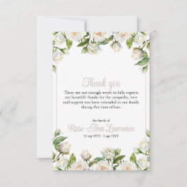 Floral watercolor white roses frame funeral tack kort