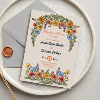 Floral Watercolor Wildflower Wedding Invitation Inbjudningar