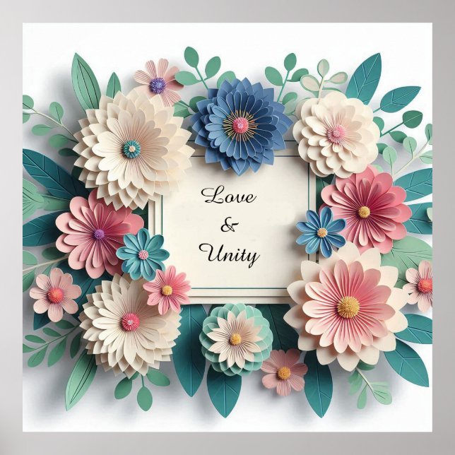 Floral wedding 3D Paper Flowers Floral Frame 🌸🎨✨ Poster (Framsidan)
