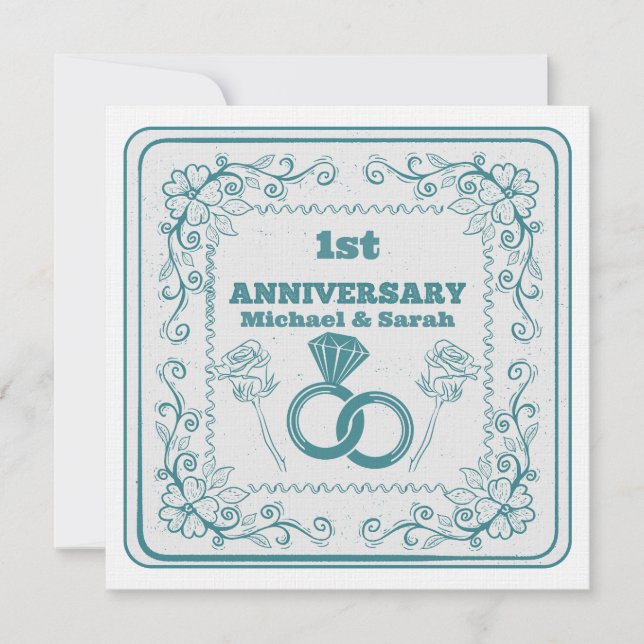Floral wedding Anniversary Customizable year Inbjudningar (Framsida)