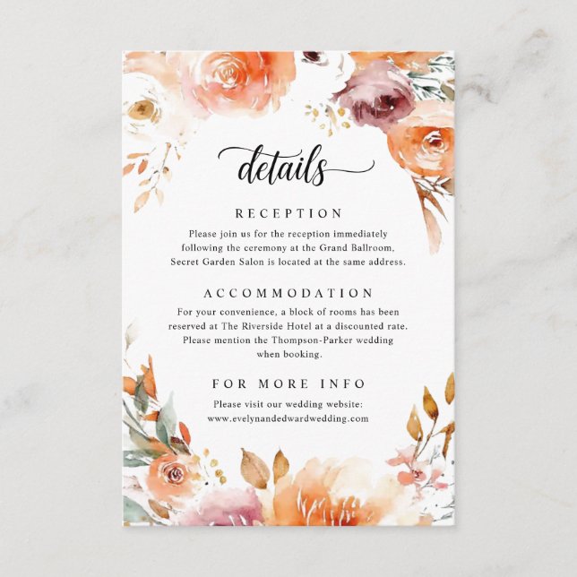 Floral Wedding Details Tilläggskort (Framsida)