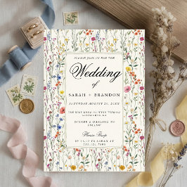 Floral Wedding Elegant Botanical Border Vintage Inbjudningar