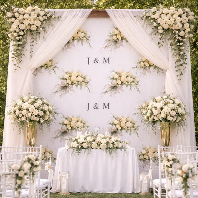 Floral Wedding Fabric with Monogram Bride Groom Tyg (Skapare uppladdad)