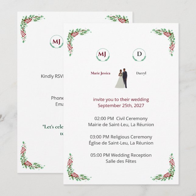 Floral Wedding Invitation (Fram/baksida)