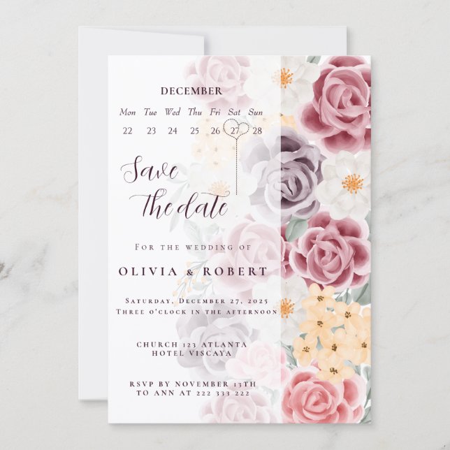 Floral wedding invitation combines romantic elegan inbjudningar (Framsida)