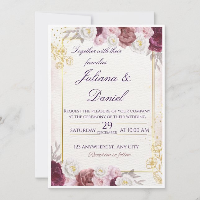 Floral Wedding Invitation – Elegant & Customizable Inbjudningar (Framsida)