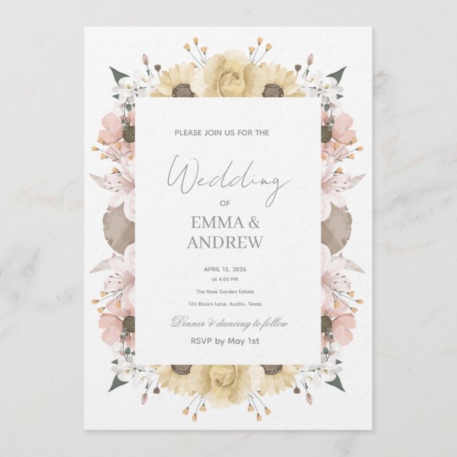 Floral Wedding Invitation – Elegant  Inbjudningar (Framsida)