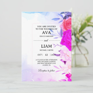 Floral Wedding Invitation in Blue & Turquoise Inbjudningar
