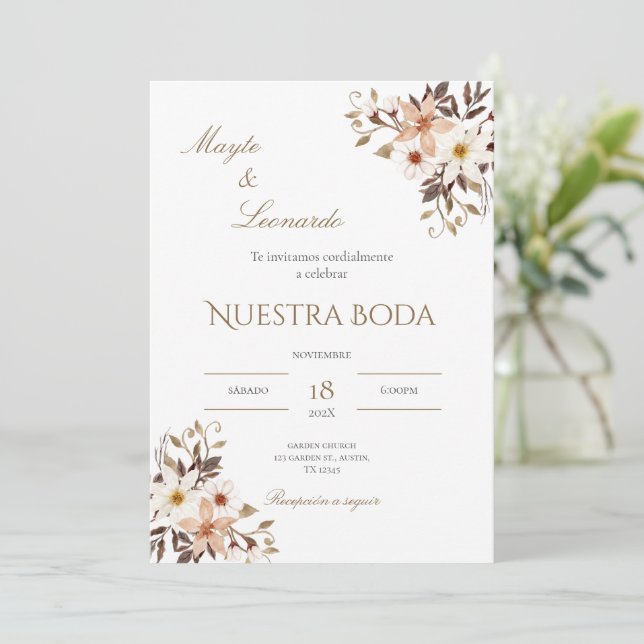  Floral wedding invitation in Spanish Inbjudningar (Stående Fram)