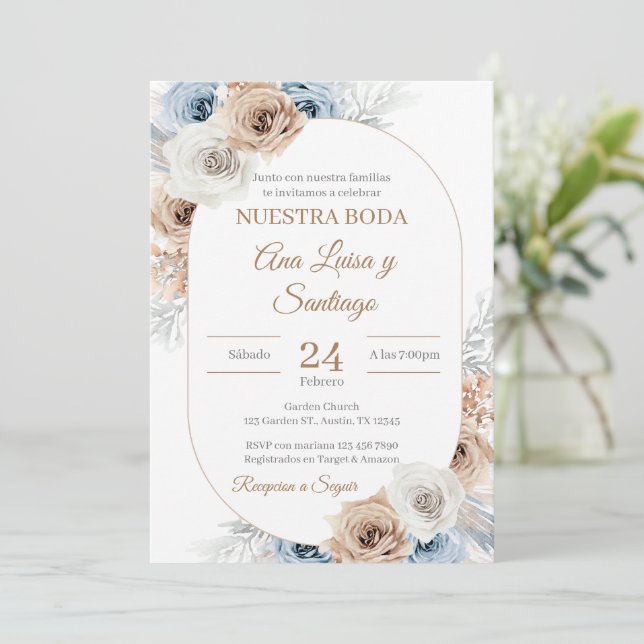 Floral Wedding invitation Invitación boda espa Inbjudningar (Stående Fram)