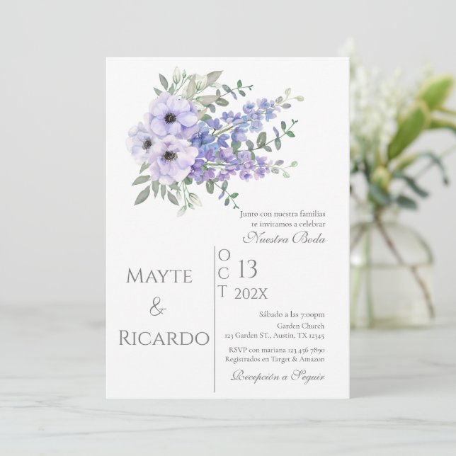 Floral Wedding invitation Invitación boda espa Inbjudningar (Stående Fram)