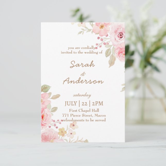 Floral Wedding Invitation Template Wedding  Tack Kort (Stående Fram)