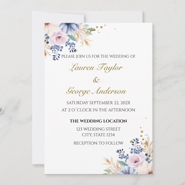 Floral wedding invitation, wedding invite inbjudningar (Framsida)