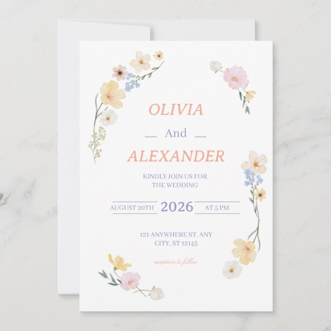 Floral Wedding Invitations Colorful flowers Inbjudningar (Framsida)