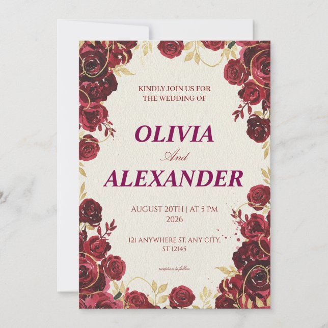 Floral Wedding Invitations Dark Luxury Inbjudningar (Framsida)