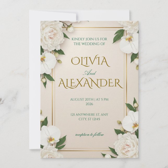 Floral Wedding Invitations Luxurious White Inbjudningar (Framsida)