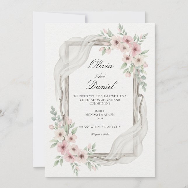 Floral Wedding Invitations Soft pink Inbjudningar (Framsida)