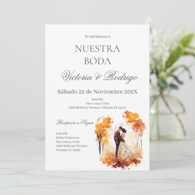 Floral Wedding invite in Spanish Inbjudningar (Stående Fram)