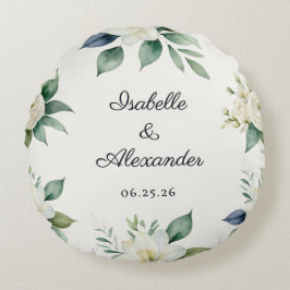 Floral Wedding Keepsake Elegant Decor Personalized Rund Kudde