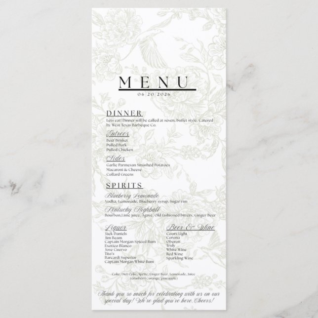 Floral Wedding Menu Meny (Framsida)