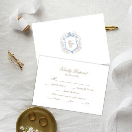 Floral Wedding Monogram Crest RSVP Card OSA Kort