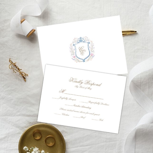 Floral Wedding Monogram Crest RSVP Card OSA Kort (Skapare uppladdad)