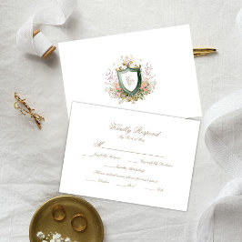 Floral Wedding Monogram Crest RSVP Card OSA Kort