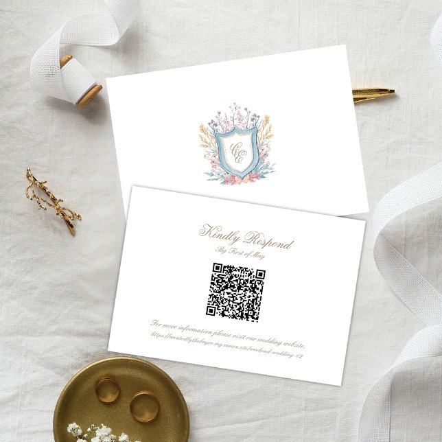 Floral Wedding Monogram Crest RSVP Card OSA Kort (Skapare uppladdad)