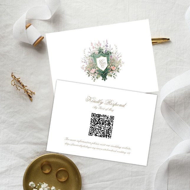 Floral Wedding Monogram Crest RSVP Card OSA Kort (Skapare uppladdad)