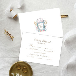Floral Wedding Monogram Crest RSVP Card OSA Kort