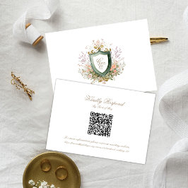 Floral Wedding Monogram Crest RSVP Card OSA Kort