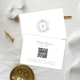 Floral Wedding Monogram Crest RSVP Card OSA Kort