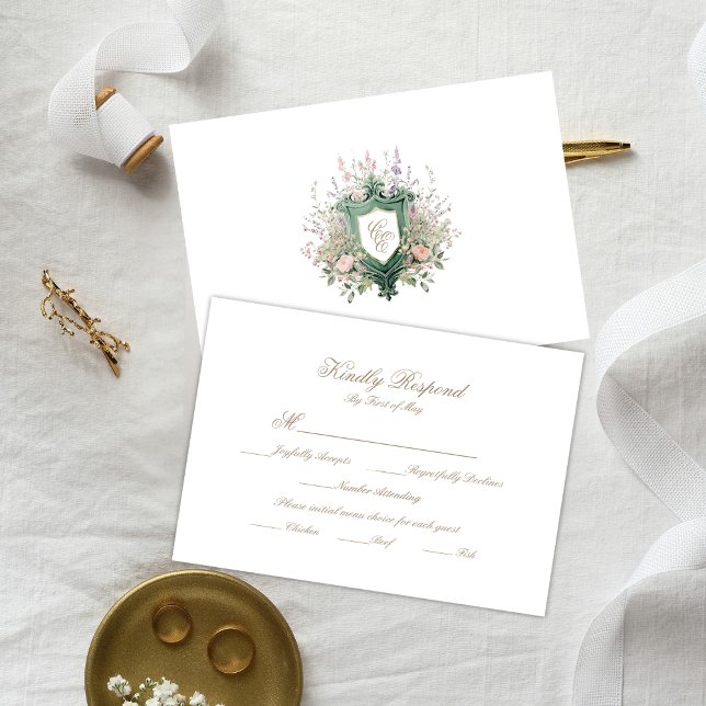 Floral Wedding Monogram Crest RSVP Card OSA Kort (Skapare uppladdad)