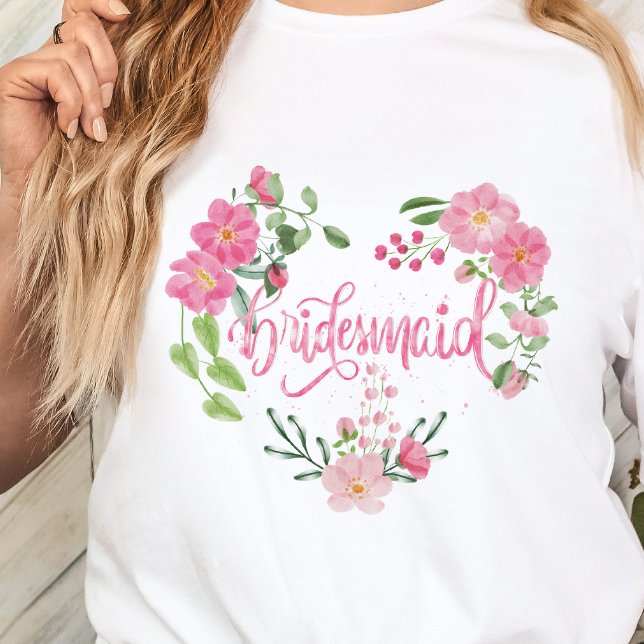 Floral Wedding Party Bridesmaid T Shirt (Floral Bridesmaid Tshirt)
