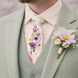 Floral Wedding Tie – Watercolor Spring Necktie Slips