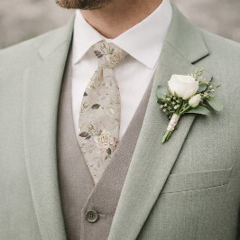 Floral Wedding Tie with Ivory Rose Pattern Slips