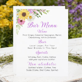 Floral Wedding Wildflower Sunflower Daisy Bar Menu