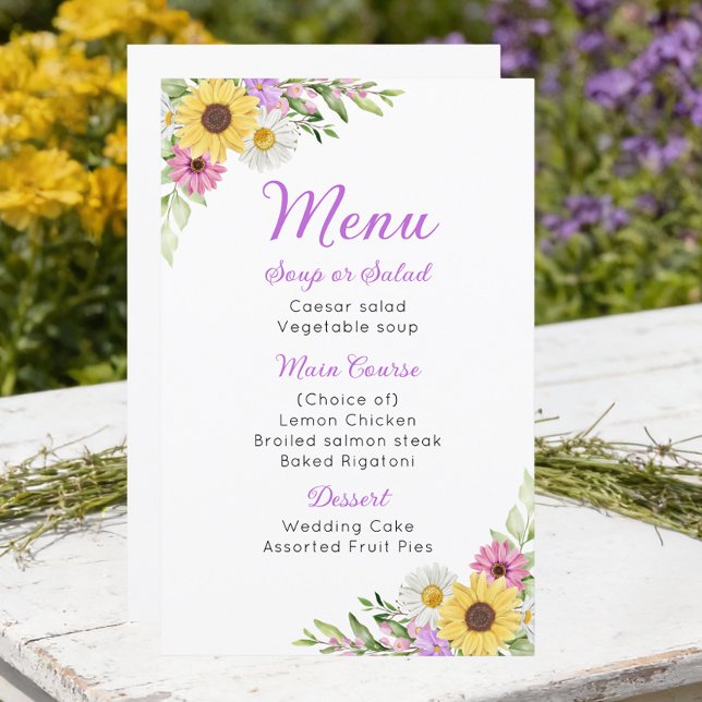 Floral Wedding Wildflower Sunflower Daisy Menu (Skapare uppladdad)