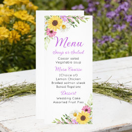 Floral Wedding Wildflower Sunflower Daisy Menu Reklamkort