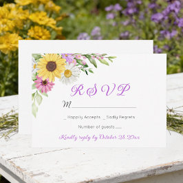 Floral Wedding Wildflower Sunflower Daisy RSVP OSA Kort